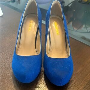 Dream Pairs Blue Suede Round-Toe High Heels